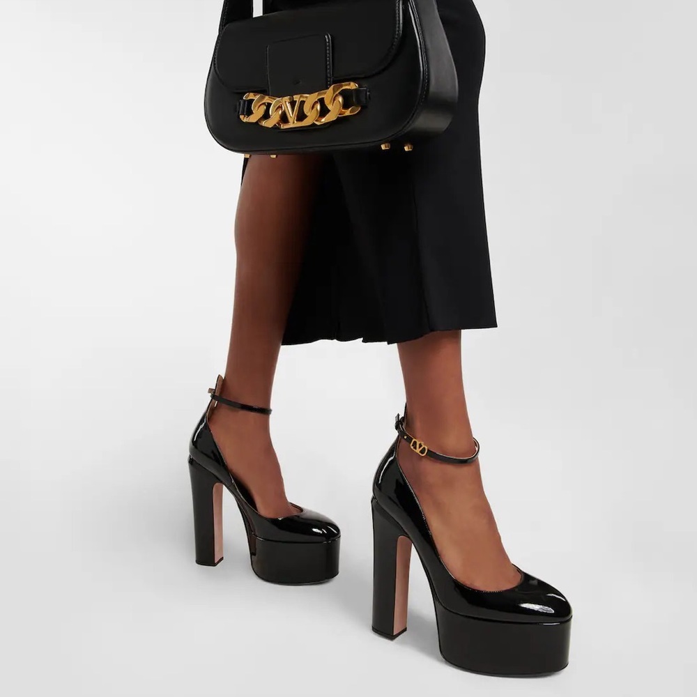 Valentino Black Leather Tan-Go Platform Heels